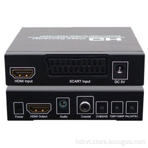 SCART + HDMI® Converter with Digital Coaxial Audio, Analog Stereo Audio Output Formats
